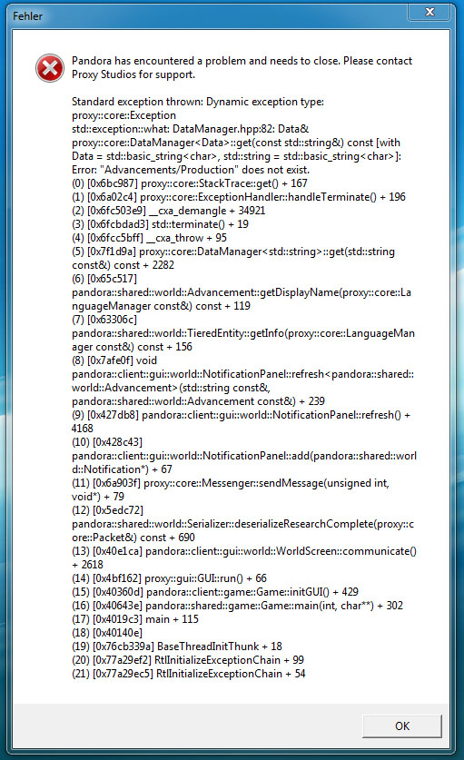 pandora Windows-x86_32 crash