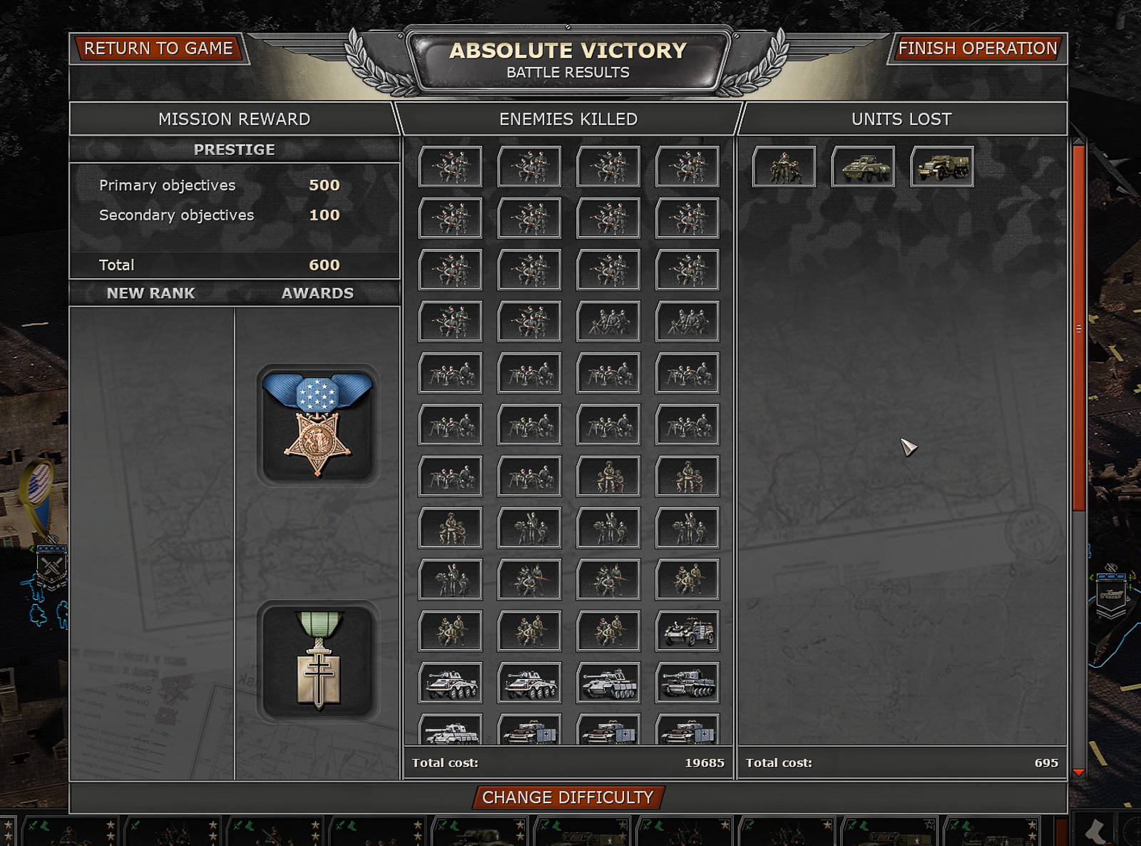 Enemies versus own unit losses