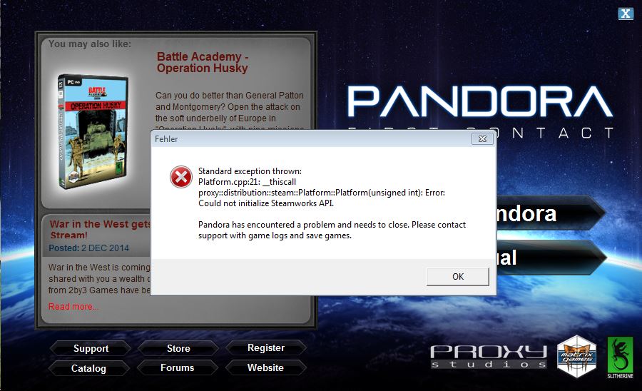 this is the error message if I try to start the game with Steam
