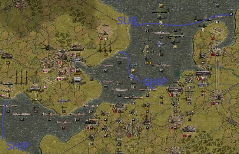 Seelöwe May 18: The highest density of German and Allied troops so far seen in this war. Two defence lines (first line mainly with submarines, second line with battleships) prevent the English Home fleet in the east to enter the Channel. In the west the setup is similar. The Luftwaffe in combination with strong 8,8 Flak at the French beaches are protecting the invasion fleet. Nevertheless heavy casualties of the Sturmtruppen (assault troops) entering British soil are expected.