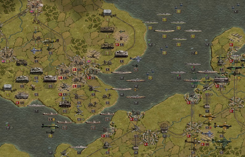 Seelöwe Aug 1: London is in German hands. The troops now prepare for the breakout to the west and to the north while in the Channel more German troops are embarked to invade Great Britain. The German submarines hold back the British Home fleet. The German bombers started successful bombing British naval units.