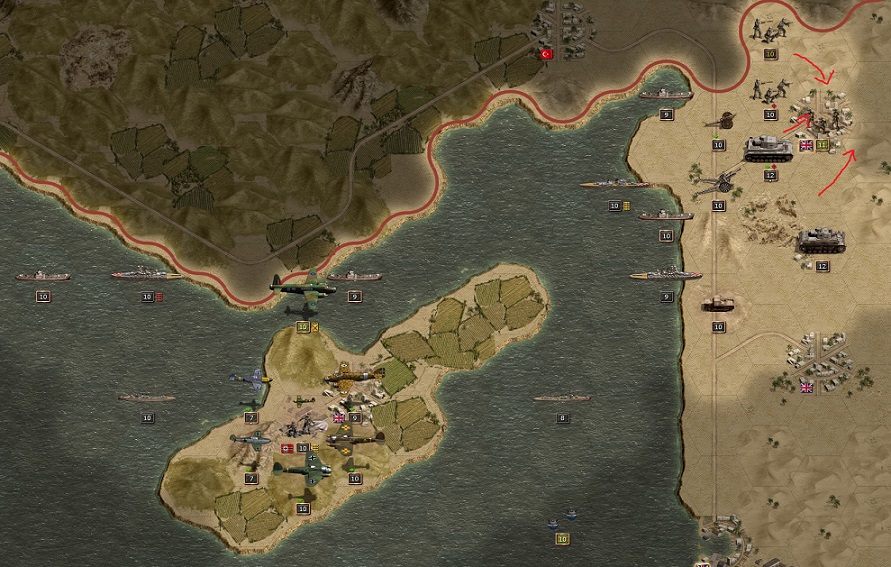 Cyprus and Aleppo, January 1942: Red: Attacking