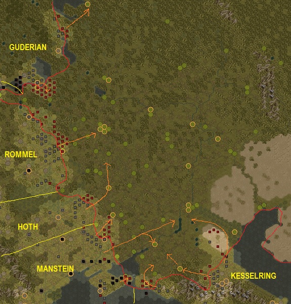 1944 April, Russia. Order of battle. Yellow: Responsible generals and their troops / Orange: Planned directions of attack.