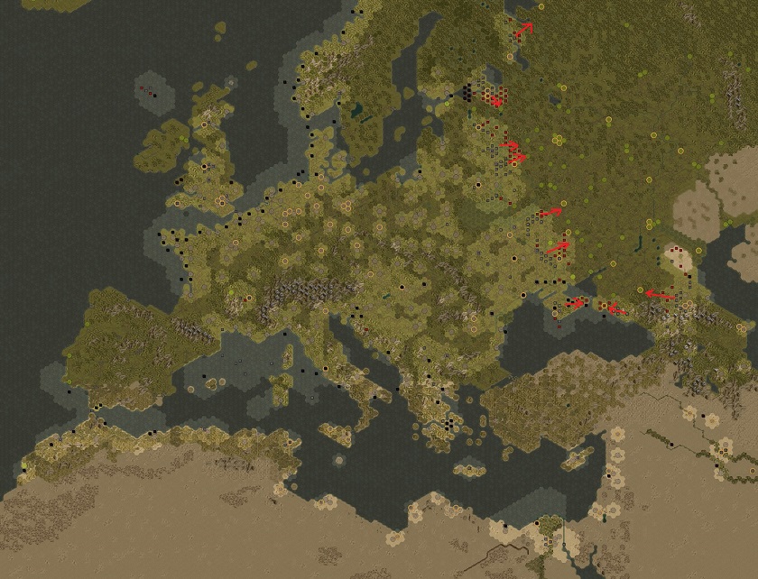 Order of battle in April 1944. Red: Attacking