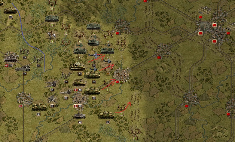 1944 June, Battle of Smolensk. Red: Attacking in the center and in the south.