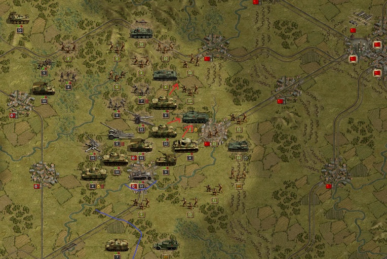 1944 September, Battle of Smolensk. Red: Attacking. Blue: Defending against a Russian counter attack south of the Dnieper River.