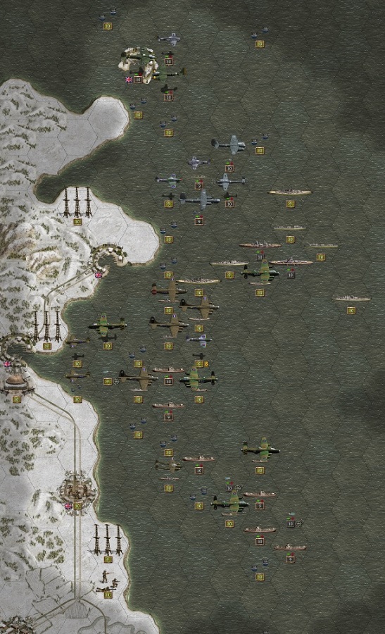 February 44, Northern Sea. The attacking German armada was stopped by the Royal Navy and overwhelming bomber forces of the RAF together with the US Air Force. Immediate retreat is ordered.