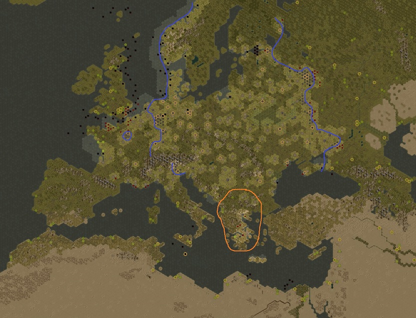 Order of battle in September 1944. Blue: Defending / Orange: The local troops in Greece can’t control the Partisan situation anymore.