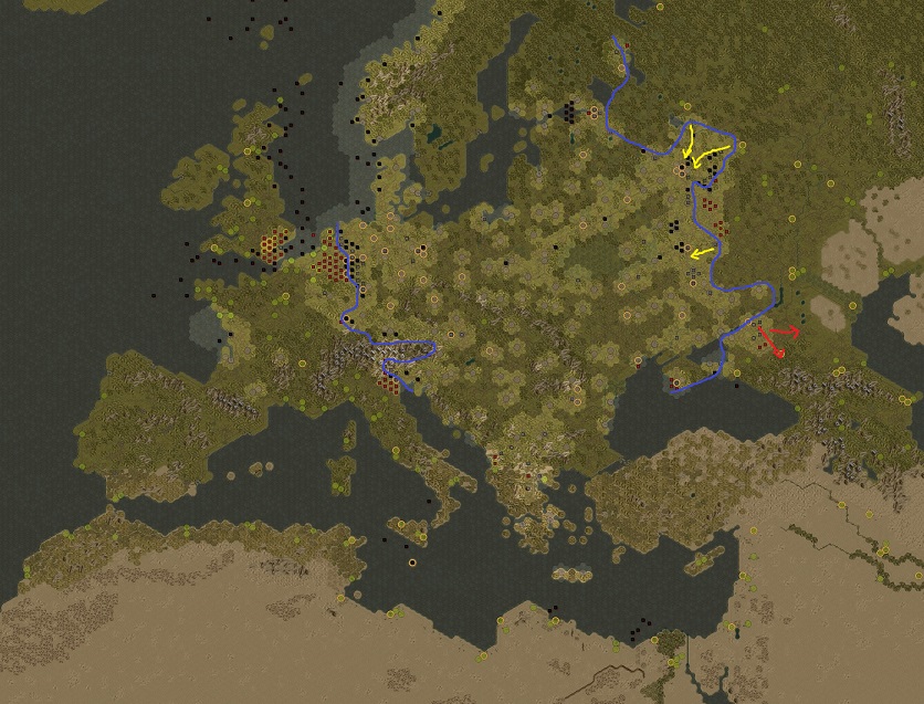 Oder of battle in February 1945. Red: Attacking / Blue: Defending / Yellow: Retreat to defense positions