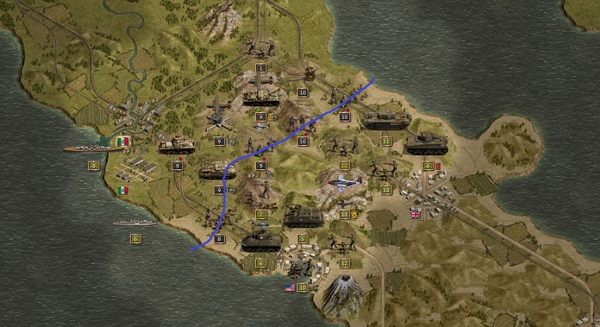1944 September 05. The Gustav line (blue) near Rome is still holding back the Allies in Italy.