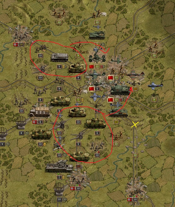 1944 September 05. Heaviest fights at Moscow. The German troops failed to bypass the city in the south but seem now to be able to bypass Moscow in the north. The Germans had to retreat from the strategic important position at the Oka River (yellow cross). Thus now the Red Army can quickly send fresh troops from south over the River.