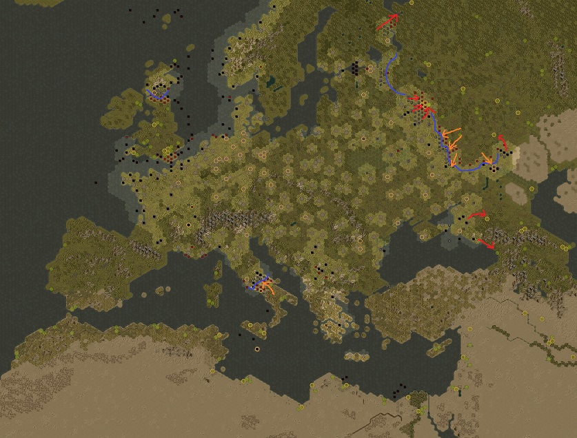 Order of battle in September 1944. Blue: Defending / Red: Attacking / Orange: Strong attacks of the Allies.