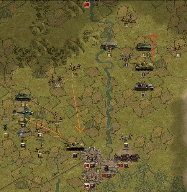 1945 April 03. The Red Army is continuously attacking the Wehrmacht in Stalingrad (orange). General Hoth again tries to reach the key objective Saratov at the eastern shore of the Volga River (red).