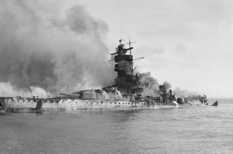Deadly hit Prinz Eugen sinking.