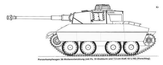 Pzkpfw 38(d) mit PzIV Drehturm 7,5cm Kwk 43 L48 (drawing).png