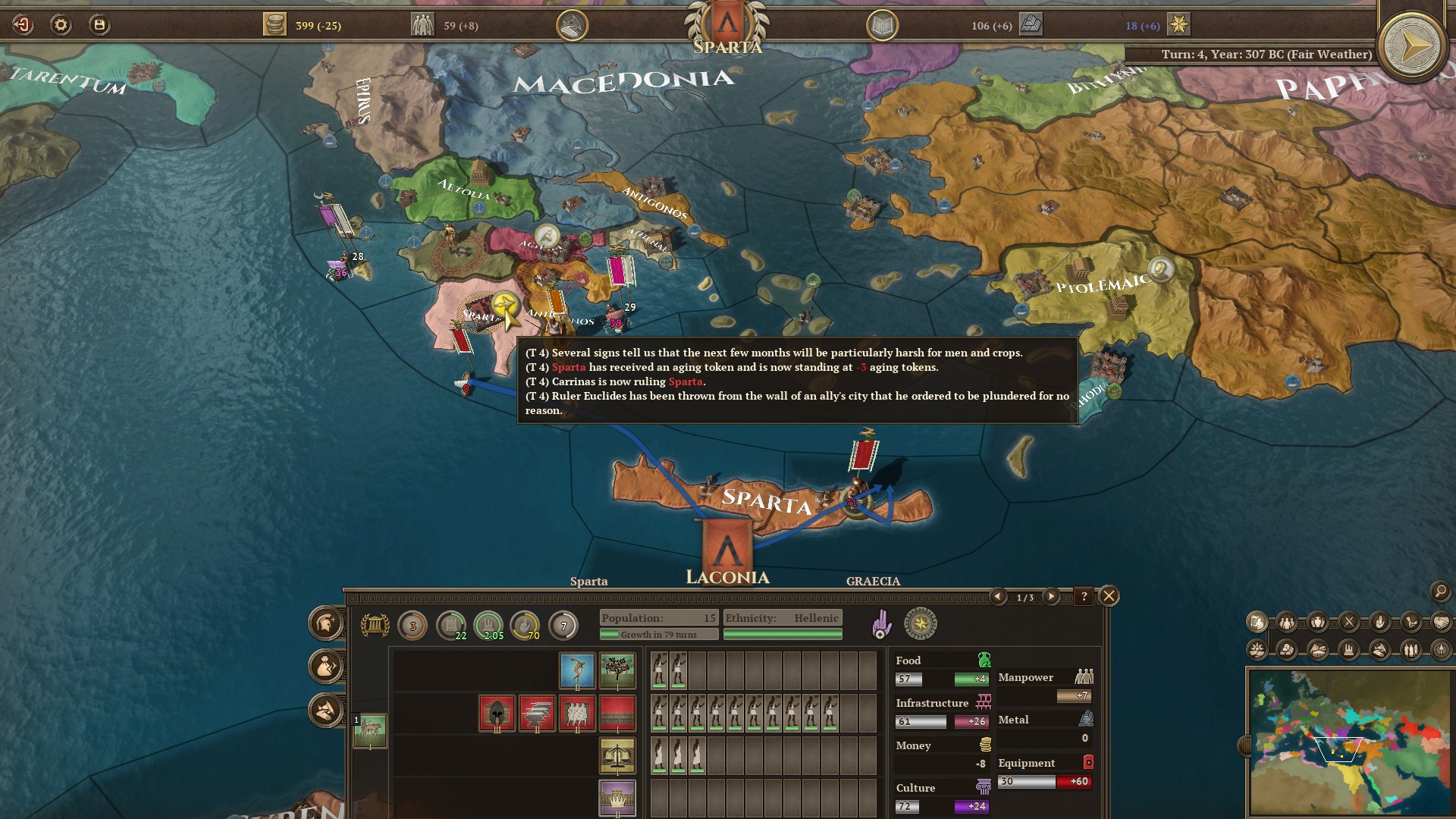 Map of Spartan domain 307 BC