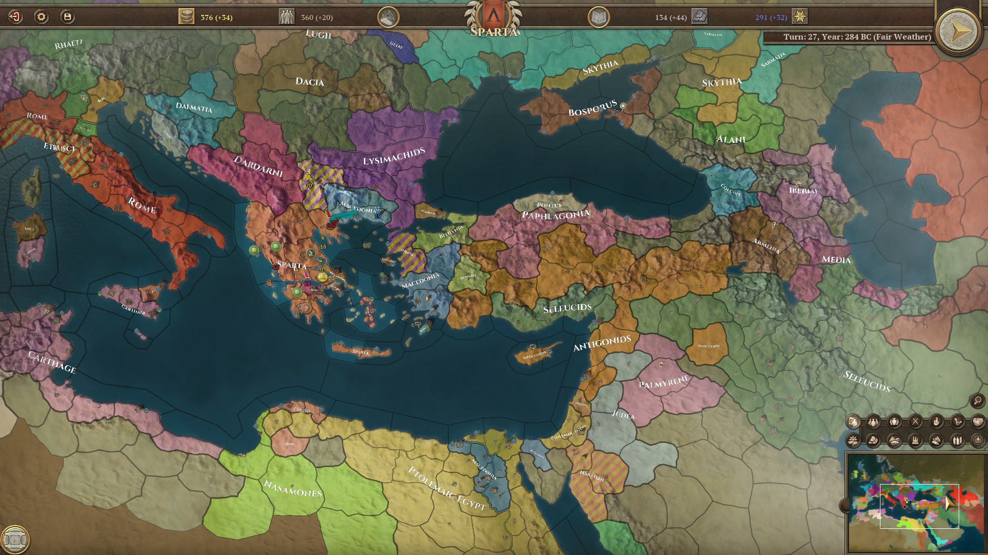 Map of Spartan domain 284 BC