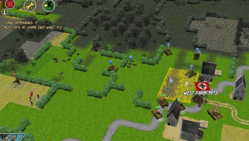 We chased away his infantry from the tanks traps and hidden by smoke an infantry squad deployed on the flag.