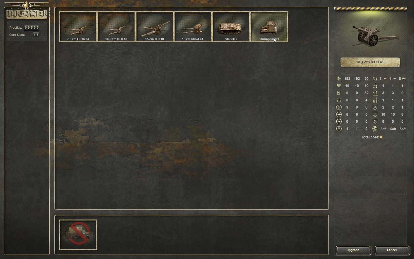 Bug with upgrading artillery to Sturmpanzer