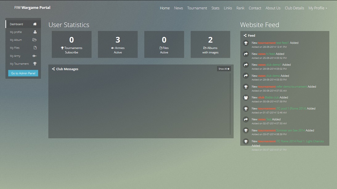 Personal panel where to upload photos, files. armylists
